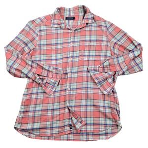 Vineyard Vines Shirt Mens Large Pink Plaid Button Down Cotton Linen Stretch